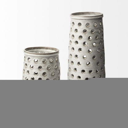 12" White Abstract Cylinder Ceramic Table Vase HomeRoots