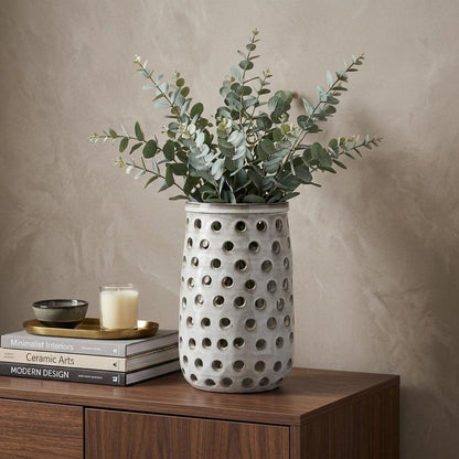 12" White Abstract Cylinder Ceramic Table Vase HomeRoots