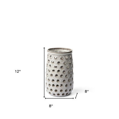 12" White Abstract Cylinder Ceramic Table Vase HomeRoots