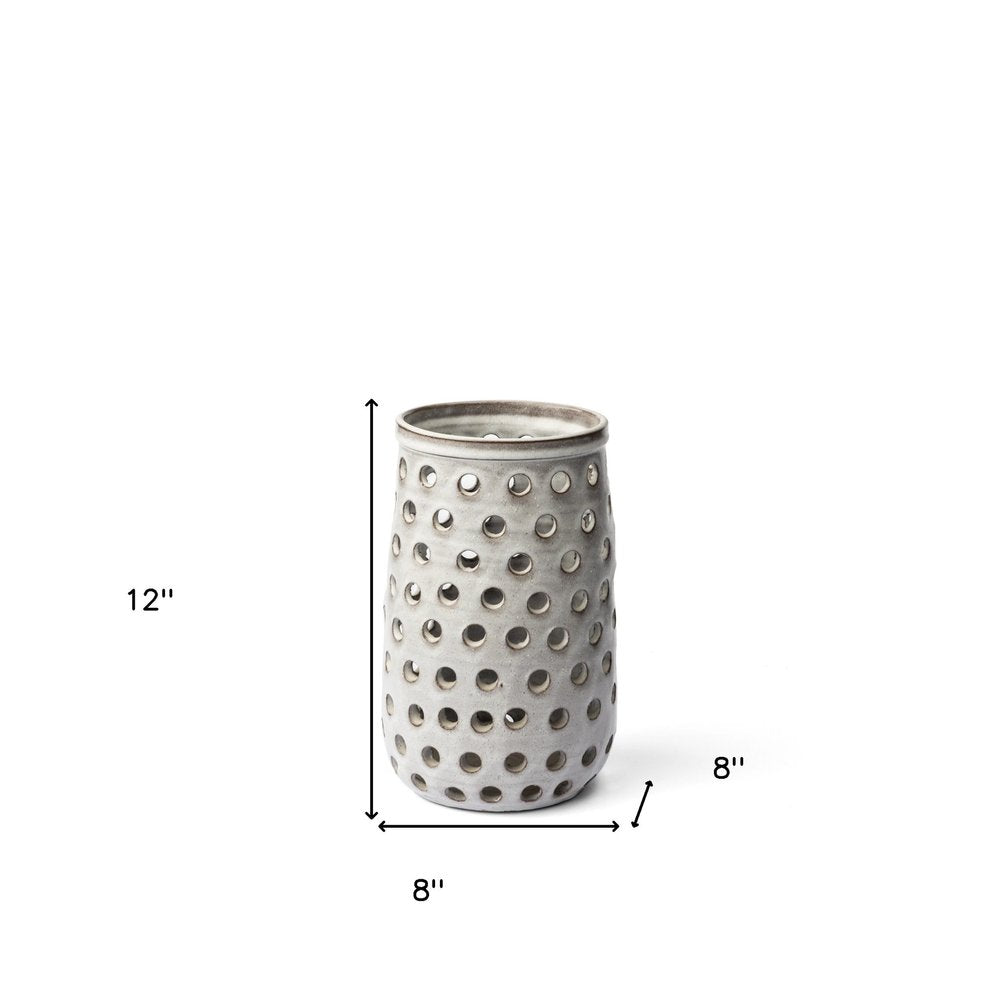 12" White Abstract Cylinder Ceramic Table Vase HomeRoots