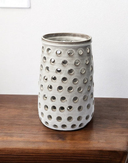 12" White Abstract Cylinder Ceramic Table Vase HomeRoots