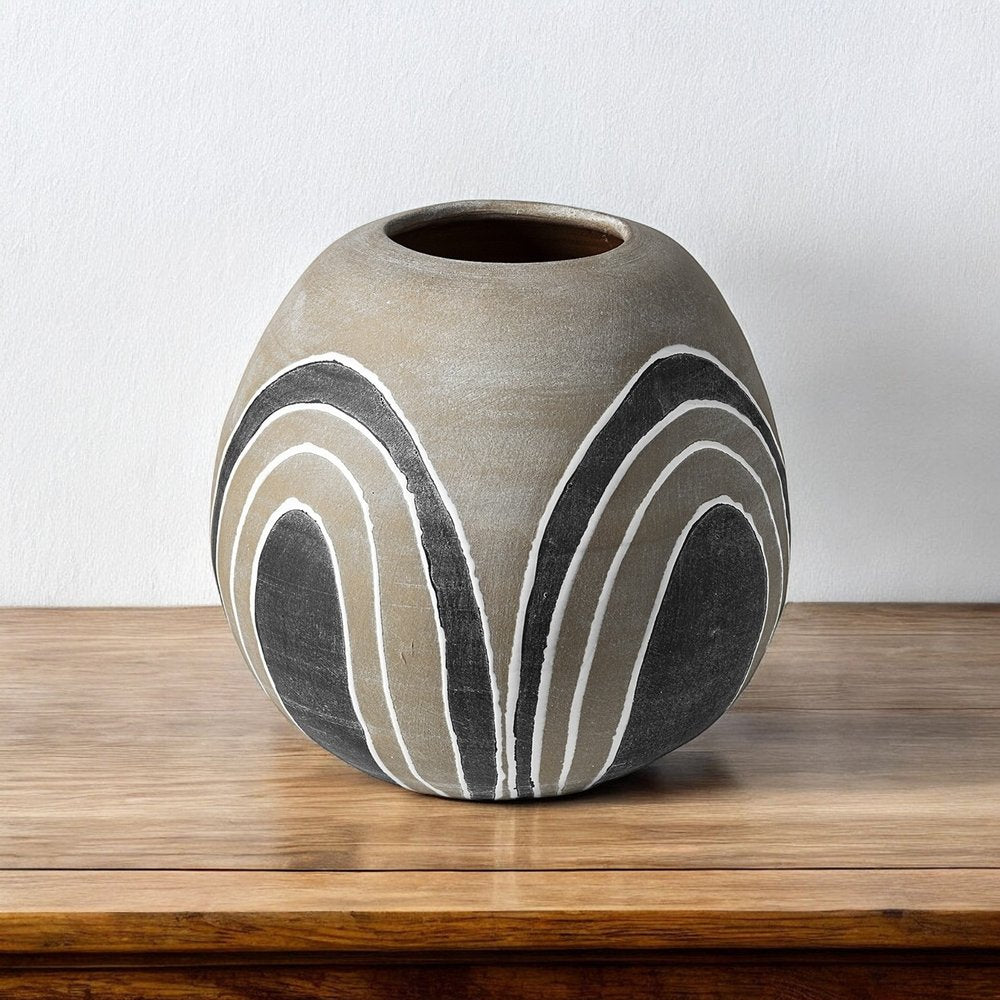 10" Brown And White Abstract Cylinder Ceramic Table Vase HomeRoots