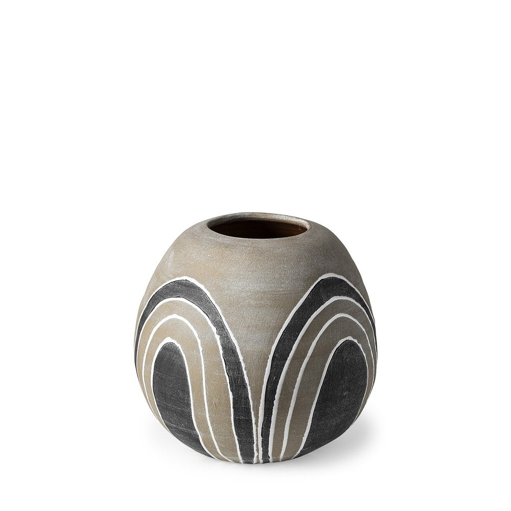 10" Brown And White Abstract Cylinder Ceramic Table Vase — view 1
