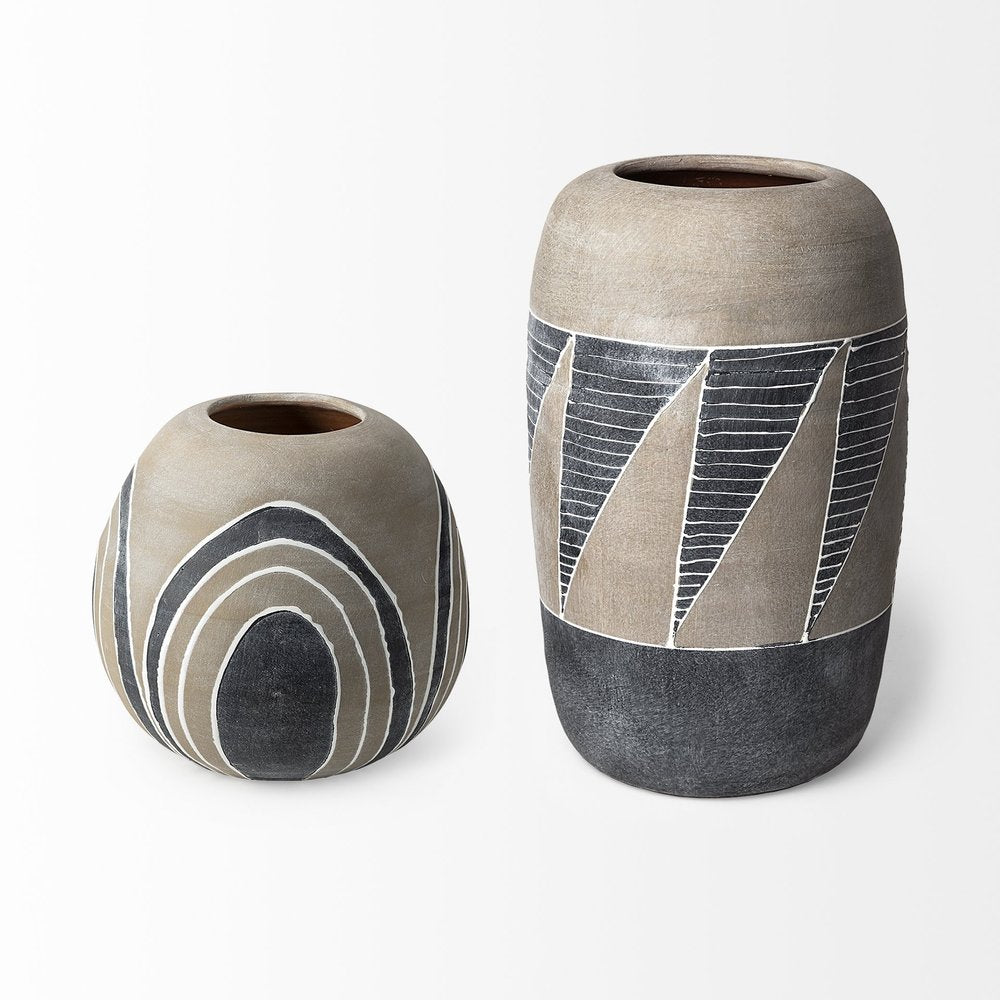 10" Brown And White Abstract Cylinder Ceramic Table Vase HomeRoots