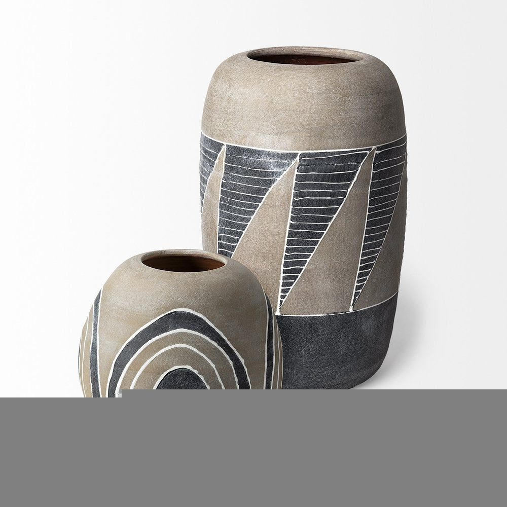 10" Brown And White Abstract Cylinder Ceramic Table Vase HomeRoots