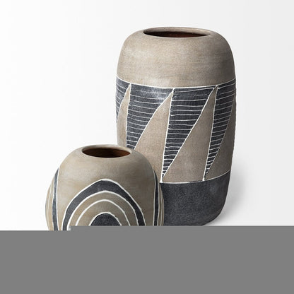 10" Brown And White Abstract Cylinder Ceramic Table Vase HomeRoots