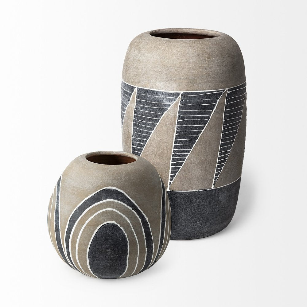 10" Brown And White Abstract Cylinder Ceramic Table Vase HomeRoots