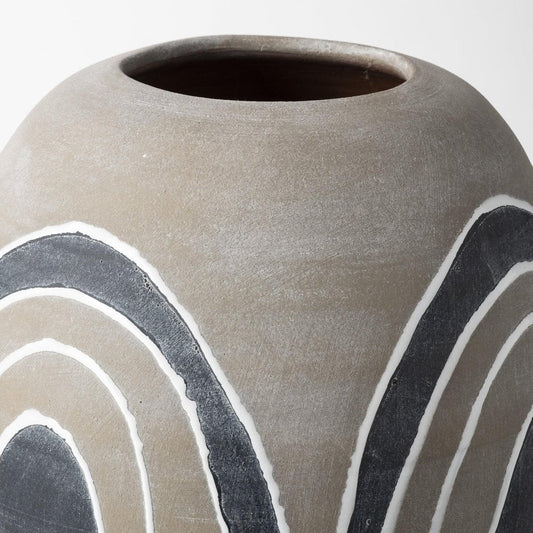 10" Brown And White Abstract Cylinder Ceramic Table Vase