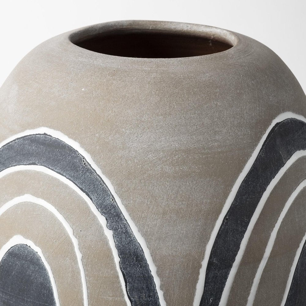 10" Brown And White Abstract Cylinder Ceramic Table Vase — view 2