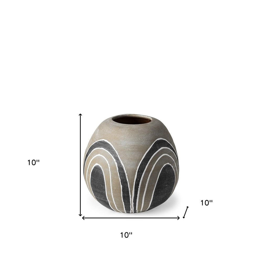 10" Brown And White Abstract Cylinder Ceramic Table Vase — view 4