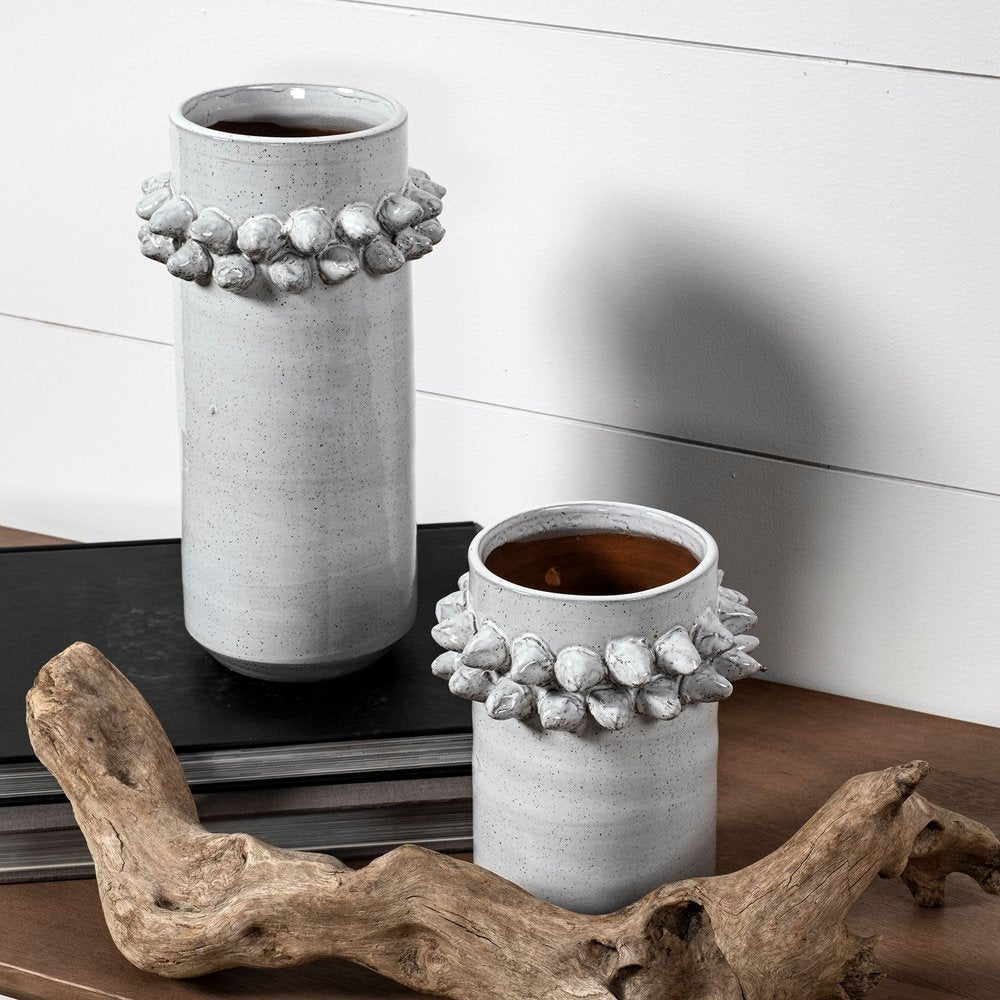 7" Gray Abstract Cylinder Spikey Ceramic Table Vase — view 5