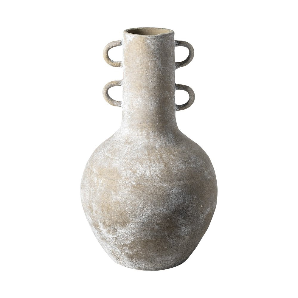 Rustic Whitewash Brown Double Handle Ceramic Vase — view 1