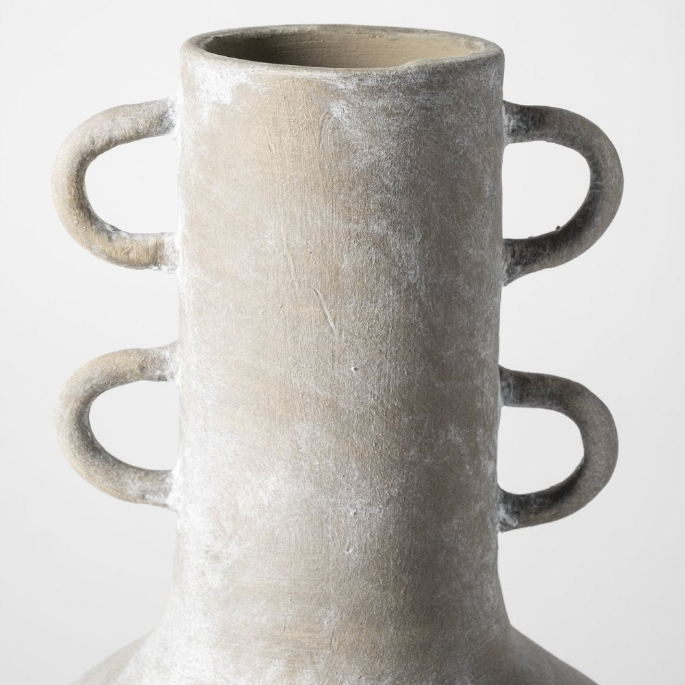 Rustic Whitewash Brown Double Handle Ceramic Vase — view 2