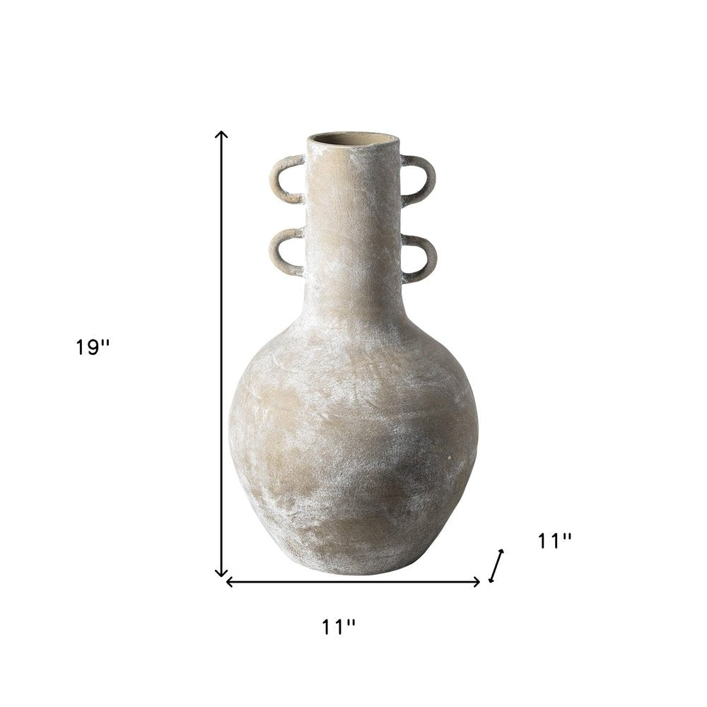Rustic Whitewash Brown Double Handle Ceramic Vase — view 6