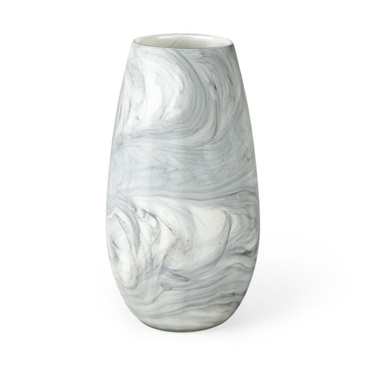 12" Gray And White Abstract Cylinder Crystal Glass Table Vase HomeRoots