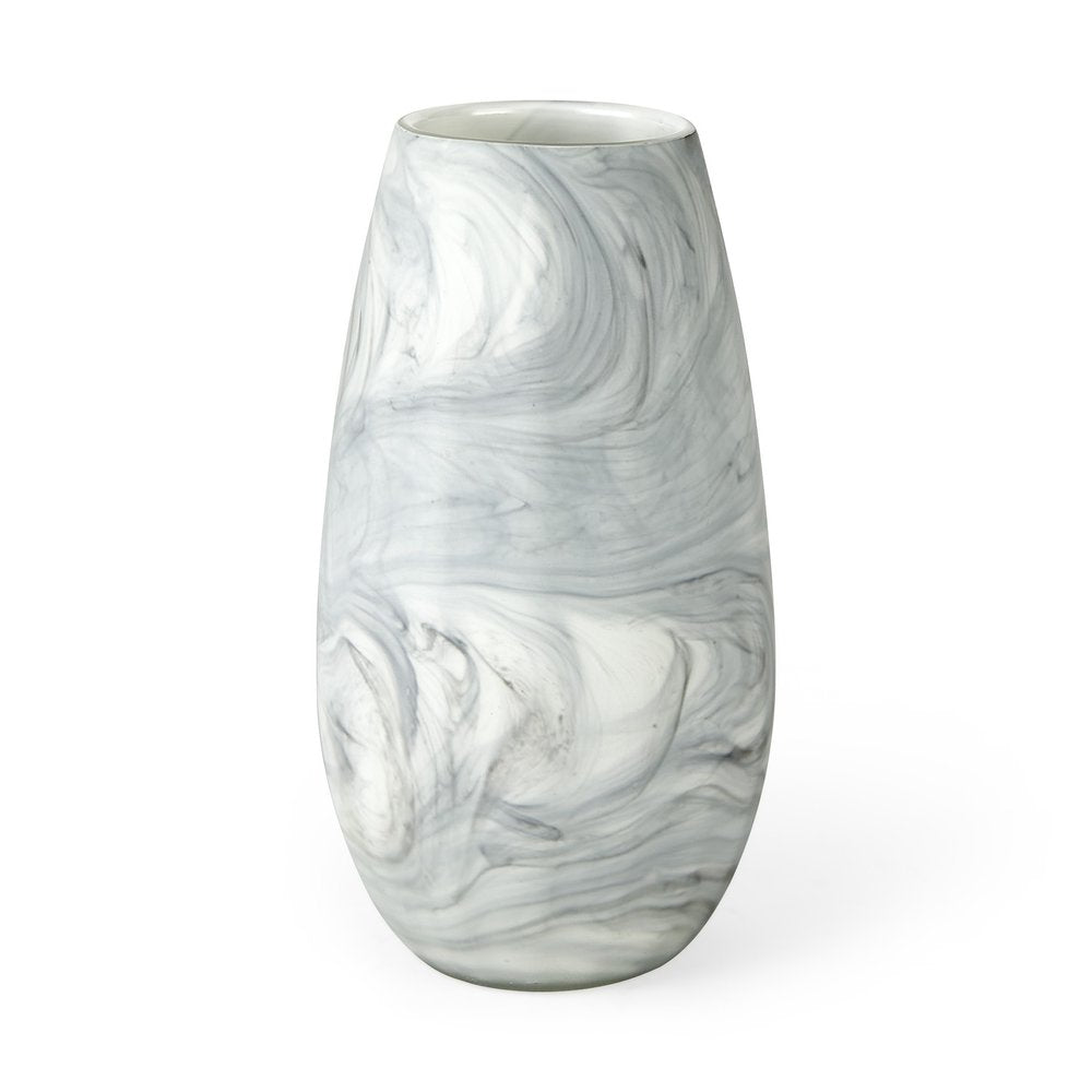 12" Gray And White Abstract Cylinder Crystal Glass Table Vase HomeRoots