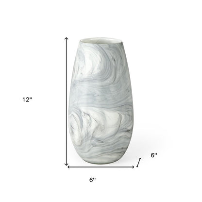12" Gray And White Abstract Cylinder Crystal Glass Table Vase HomeRoots