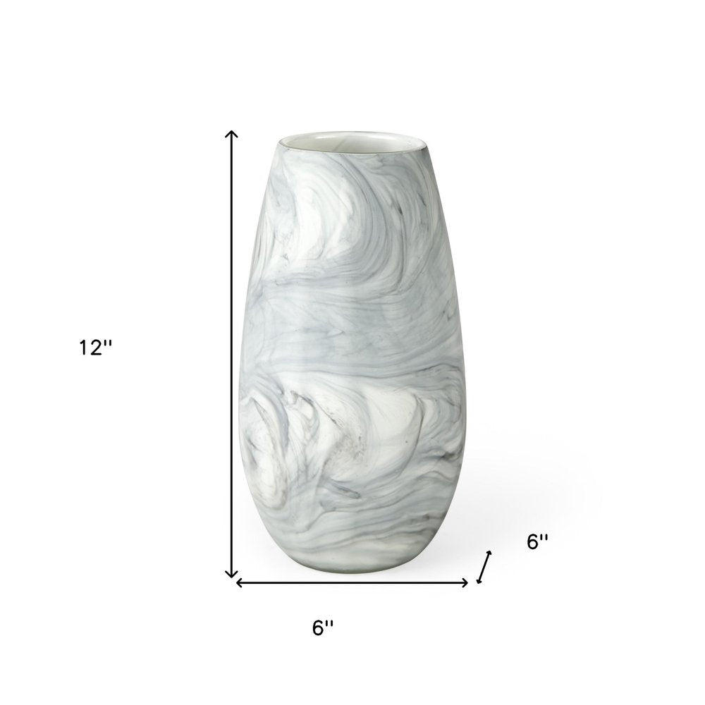 12" Gray And White Abstract Cylinder Crystal Glass Table Vase HomeRoots