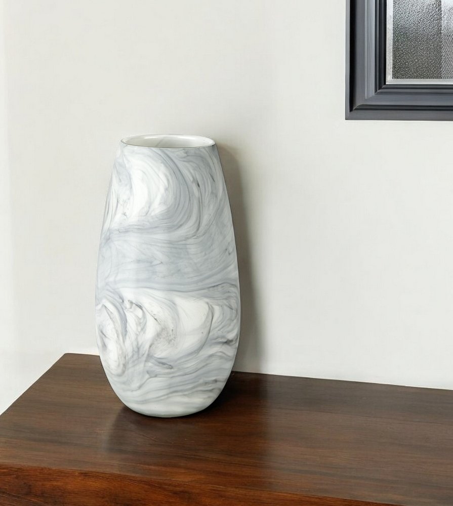 12" Gray And White Abstract Cylinder Crystal Glass Table Vase HomeRoots