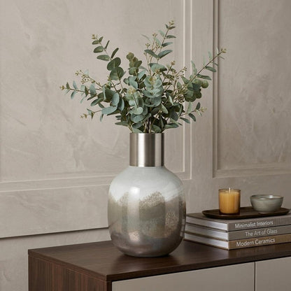 13" Bronze And White Ombre Glass Cylinder Table Vase HomeRoots