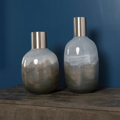 16" Bronze And White Ombre Glass Cylinder Table Vase HomeRoots