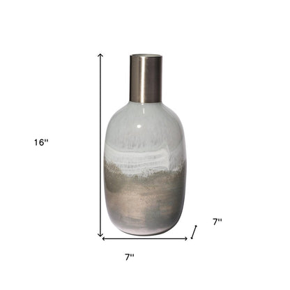 16" Bronze And White Ombre Glass Cylinder Table Vase HomeRoots