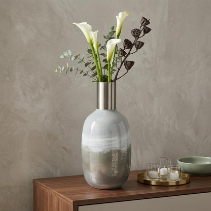 16" Bronze And White Ombre Glass Cylinder Table Vase HomeRoots