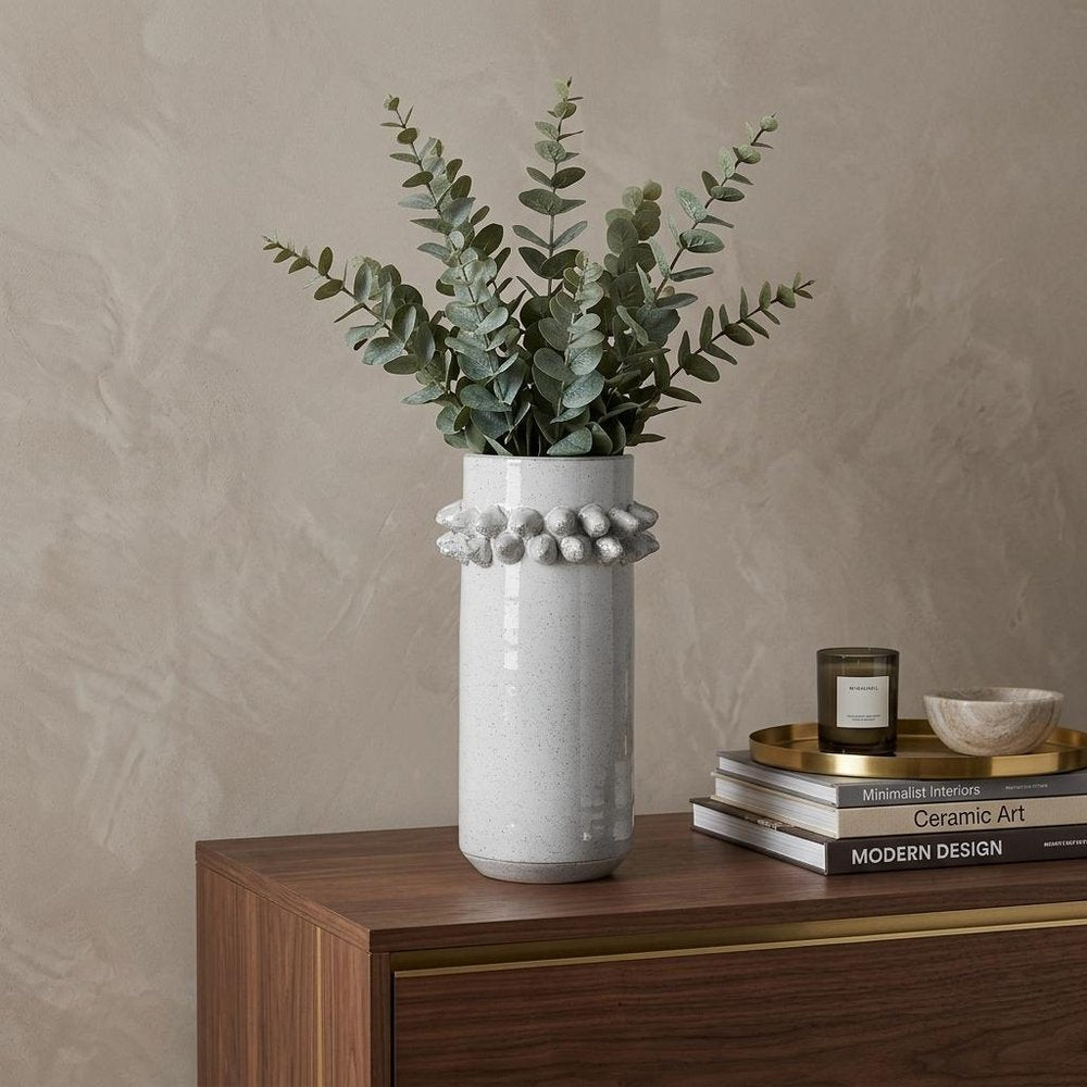 11" Gray Abstract Cylinder Ceramic Table Vase HomeRoots