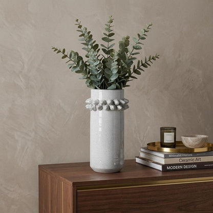 11" Gray Abstract Cylinder Ceramic Table Vase HomeRoots