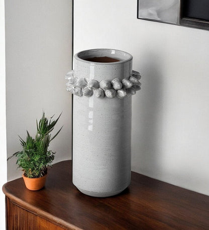 11" Gray Abstract Cylinder Ceramic Table Vase HomeRoots