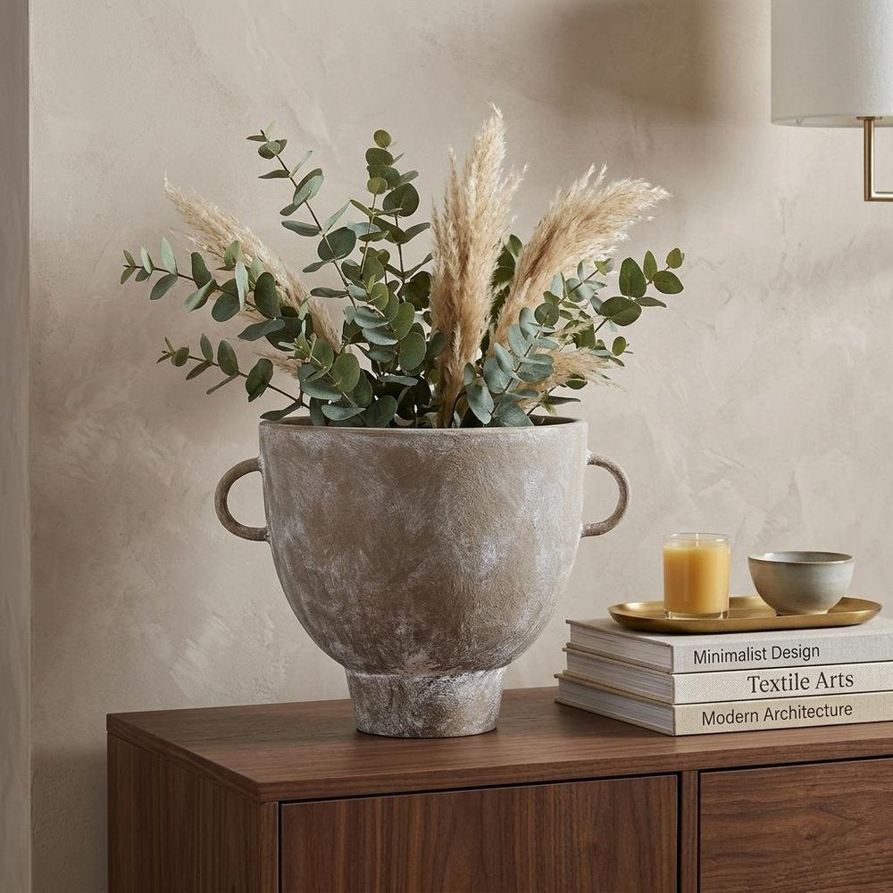 10" Brown Abstract Cylinder Ceramic Table Vase — view 6