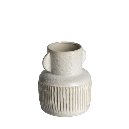 8" Whitewash Handled Textured Ceramic Vase HomeRoots