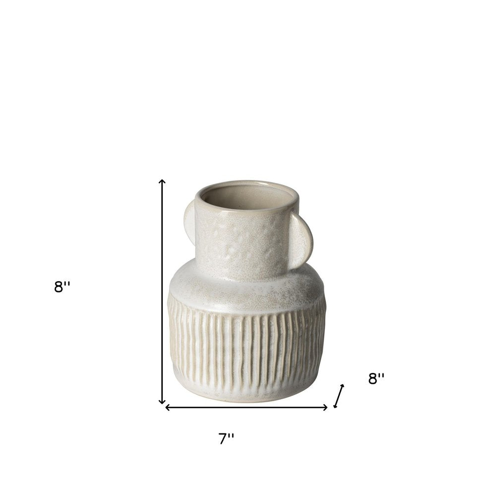 8" Whitewash Handled Textured Ceramic Vase HomeRoots