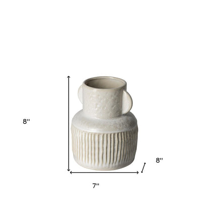 8" Whitewash Handled Textured Ceramic Vase HomeRoots