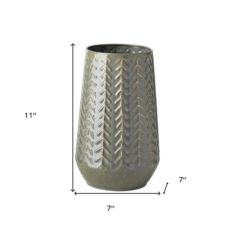 11" Green Abstract Cylinder Metal Table Vase HomeRoots