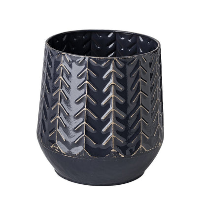 7" Navy Organically Embossed Chevron Metal Vase HomeRoots
