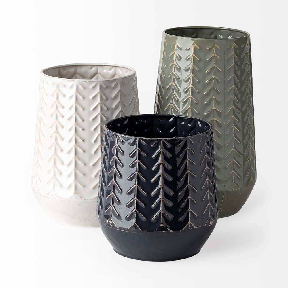 7" Navy Organically Embossed Chevron Metal Vase HomeRoots