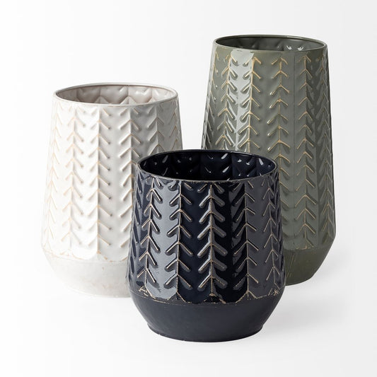 7" Navy Organically Embossed Chevron Metal Vase HomeRoots