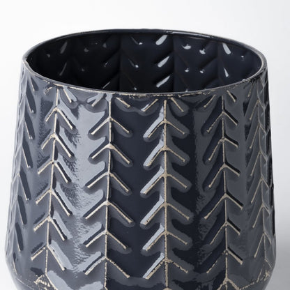 7" Navy Organically Embossed Chevron Metal Vase HomeRoots