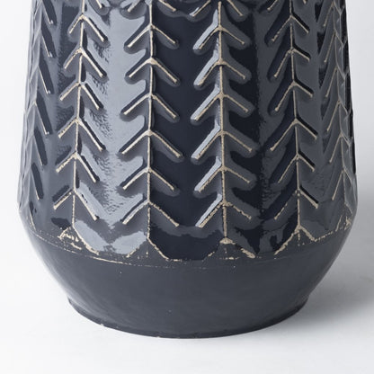 7" Navy Organically Embossed Chevron Metal Vase HomeRoots