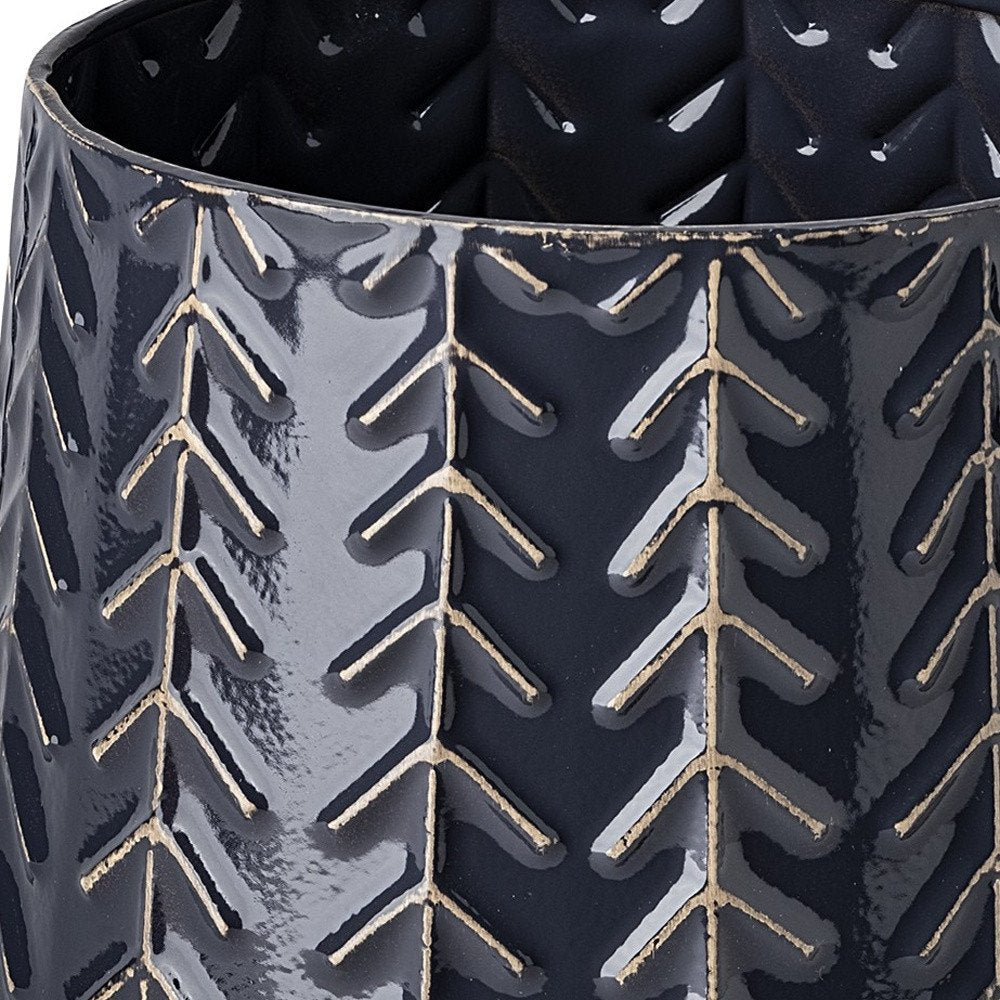 7" Navy Organically Embossed Chevron Metal Vase HomeRoots