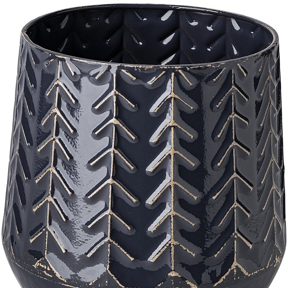 7" Navy Organically Embossed Chevron Metal Vase HomeRoots