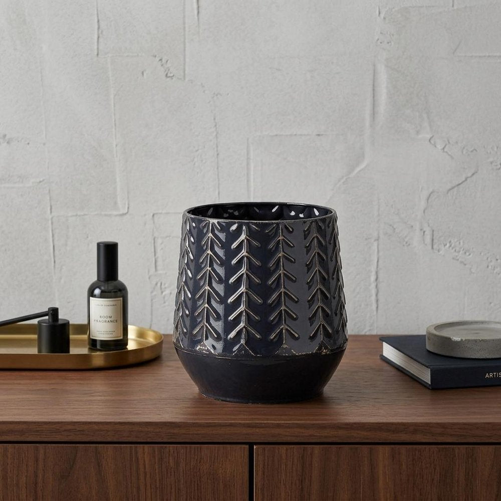 7" Navy Organically Embossed Chevron Metal Vase HomeRoots