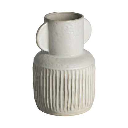 12" White Ribbed Ceramic Cylinder Table Vase HomeRoots