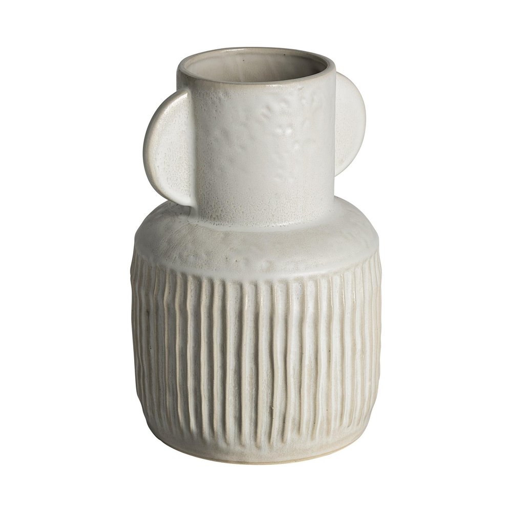 12" White Ribbed Ceramic Cylinder Table Vase HomeRoots