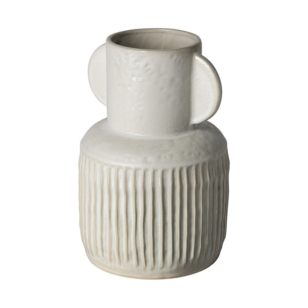 12" White Ribbed Ceramic Cylinder Table Vase HomeRoots