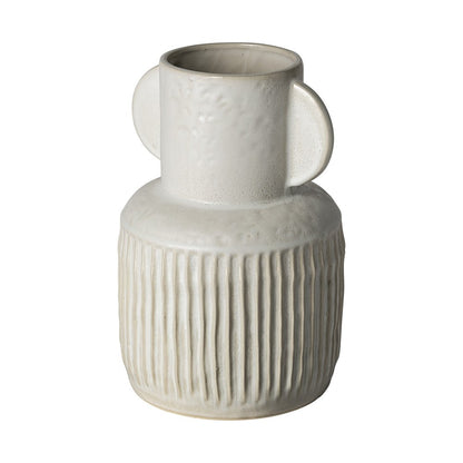 12" White Ribbed Ceramic Cylinder Table Vase HomeRoots
