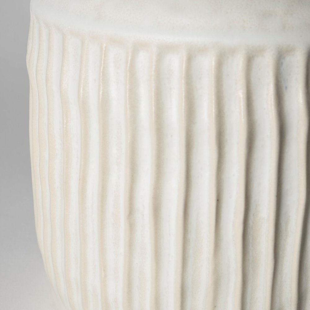 12" White Ribbed Ceramic Cylinder Table Vase HomeRoots