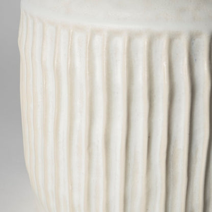 12" White Ribbed Ceramic Cylinder Table Vase HomeRoots