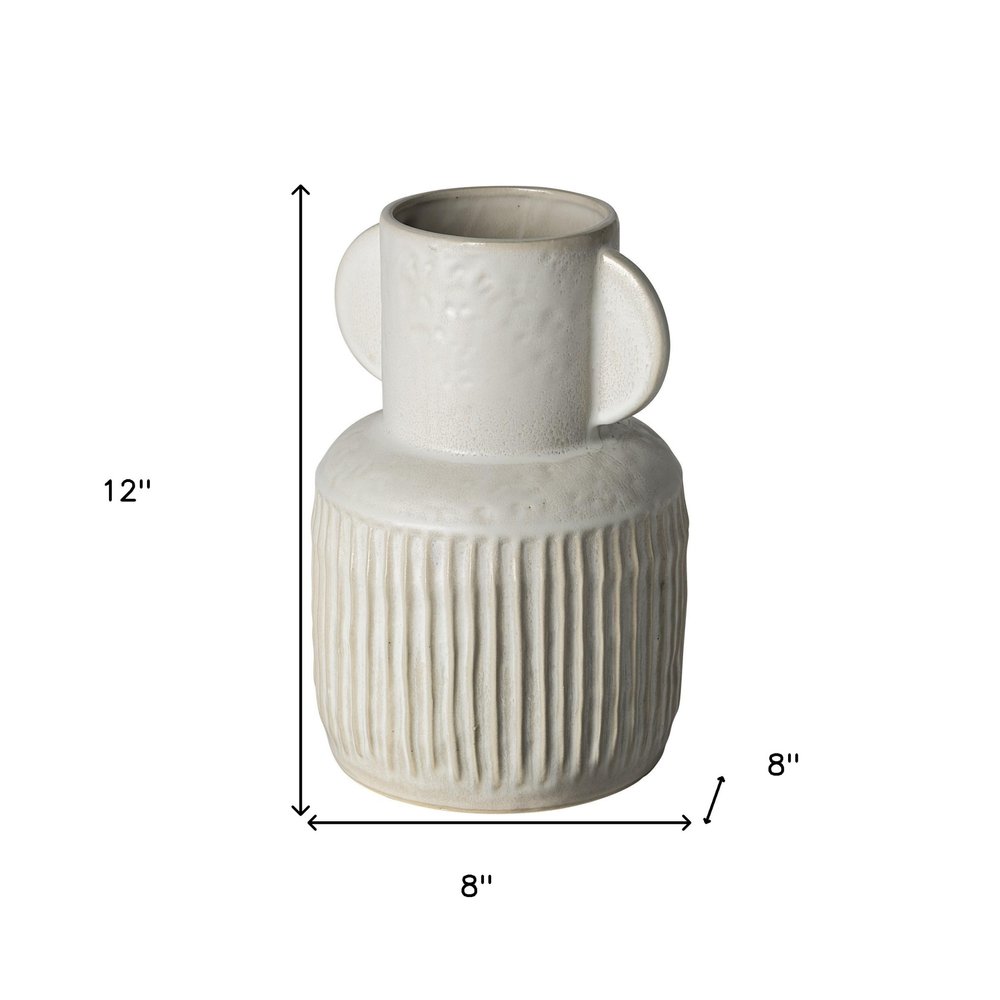 12" White Ribbed Ceramic Cylinder Table Vase HomeRoots